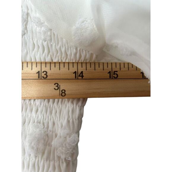 BTFBM Dress Women's Medium White Smocked Swiss Dot V Neck Short Sleeve Bohemian - Picture 7 of 11